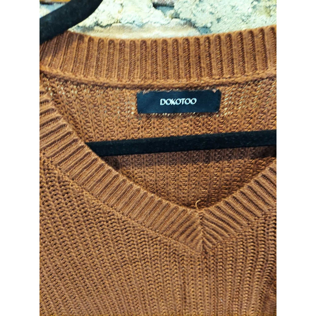 DOKOTOO Womens Short Sleeve V Neck Sweater XL Rust Knit Chest Pocket Viscose