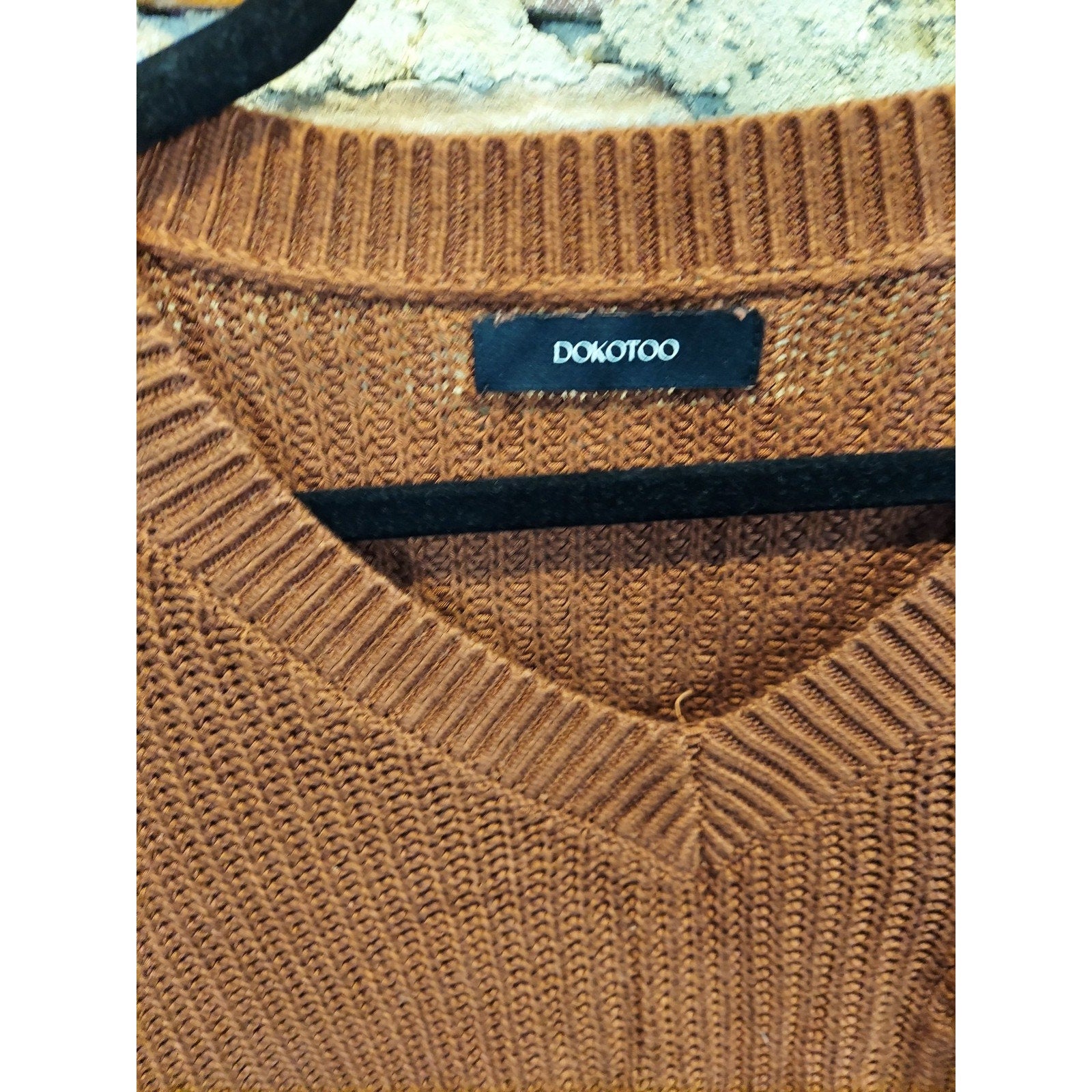 DOKOTOO Womens Short Sleeve V Neck Sweater XL Rust Knit Chest Pocket Viscose