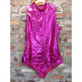 Kepbloom Womens Metallic Pink Bodysuit XL High Neck Sleeveless Leotard Zipper