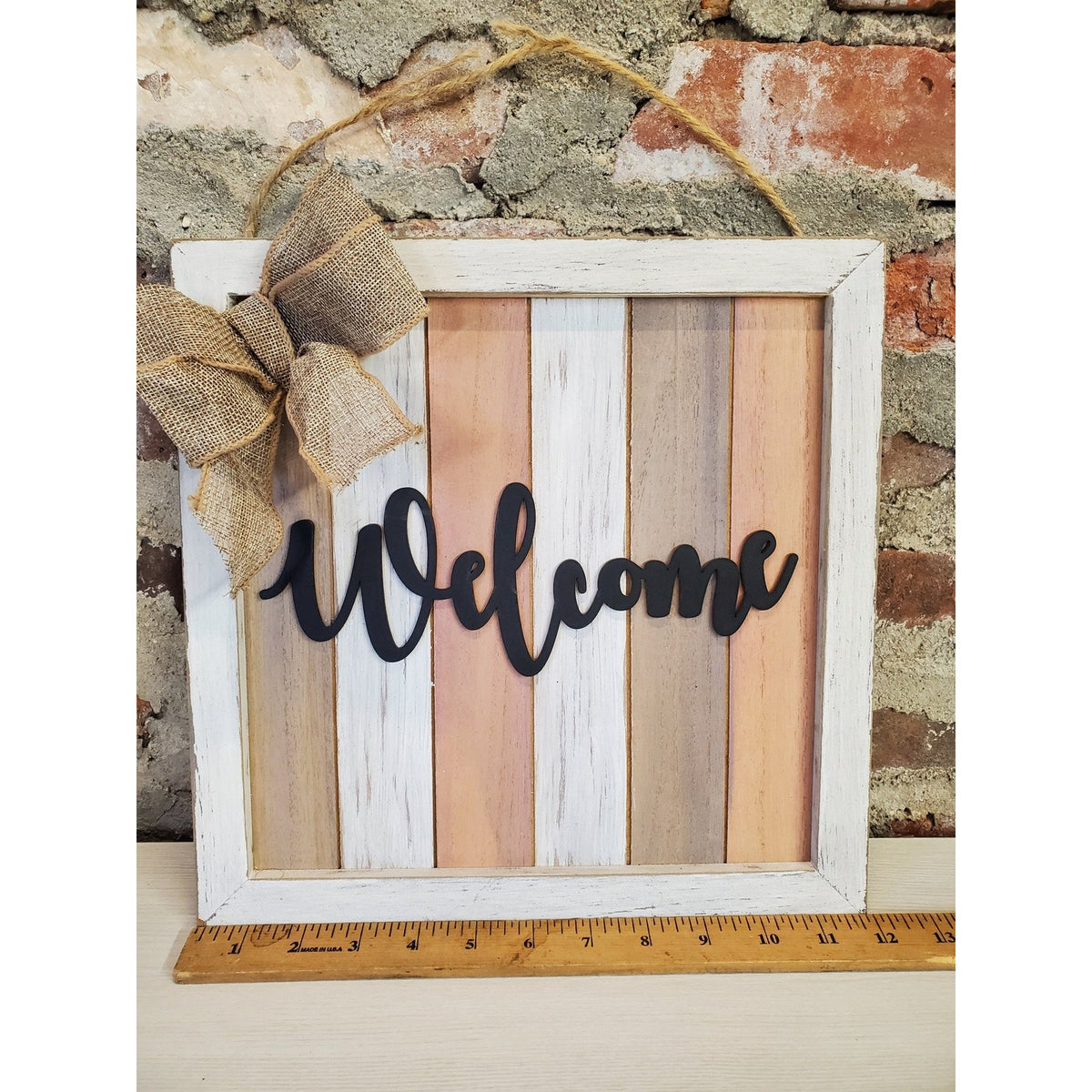 Welcome Sign Farmhouse Rustic Wood Entryway Home Decor Multicolor 12x12 Burlap