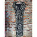 Womens Black White Floral Maxi Dress Short Sleeve V Neck Empire Waist
