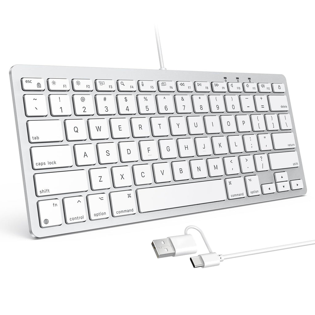 OMOTON Wired Keyboard KB004-A USB C A Compact Slim Layout White Silver