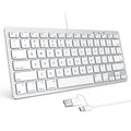 OMOTON Wired Keyboard KB004-A USB C A Compact Slim Layout White Silver