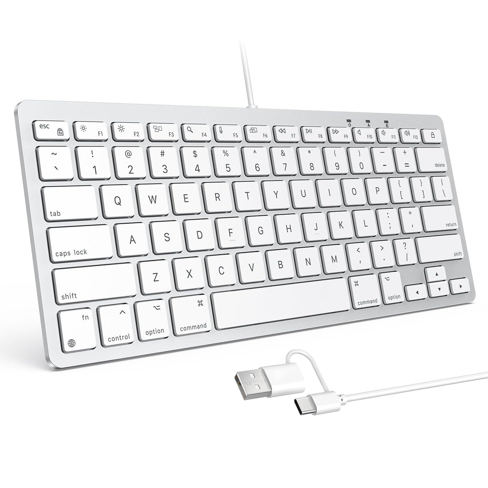 OMOTON Wired Keyboard KB004-A USB C A Compact Slim Layout White Silver