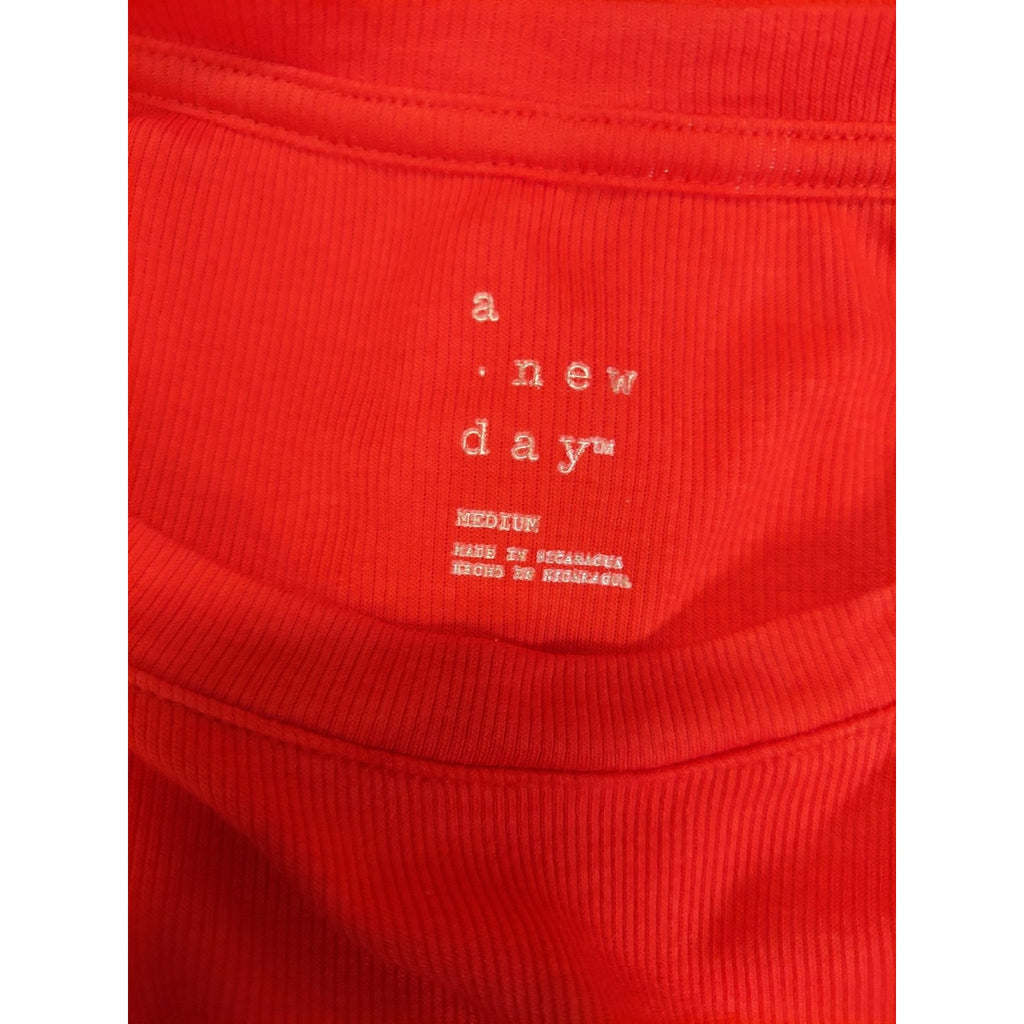 A New Day Womens Long Sleeve T-Shirt Medium Red Crewneck Ribbed Casual