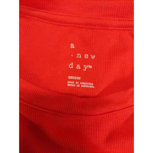 A New Day Womens Long Sleeve T-Shirt Medium Red Crewneck Ribbed Casual