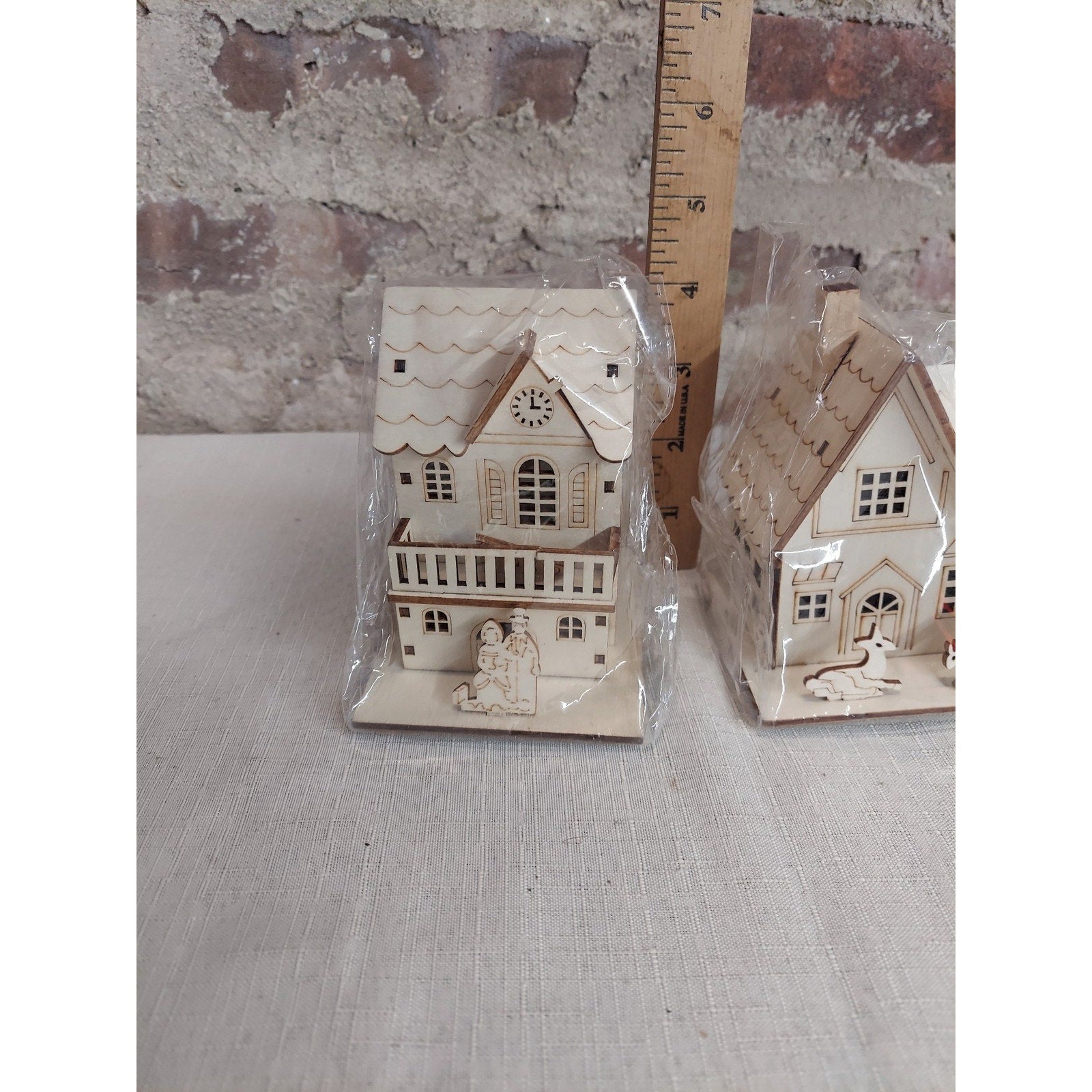Wooden Miniature Village House Set Christmas Decor Nativity Deer DIY Unfinished