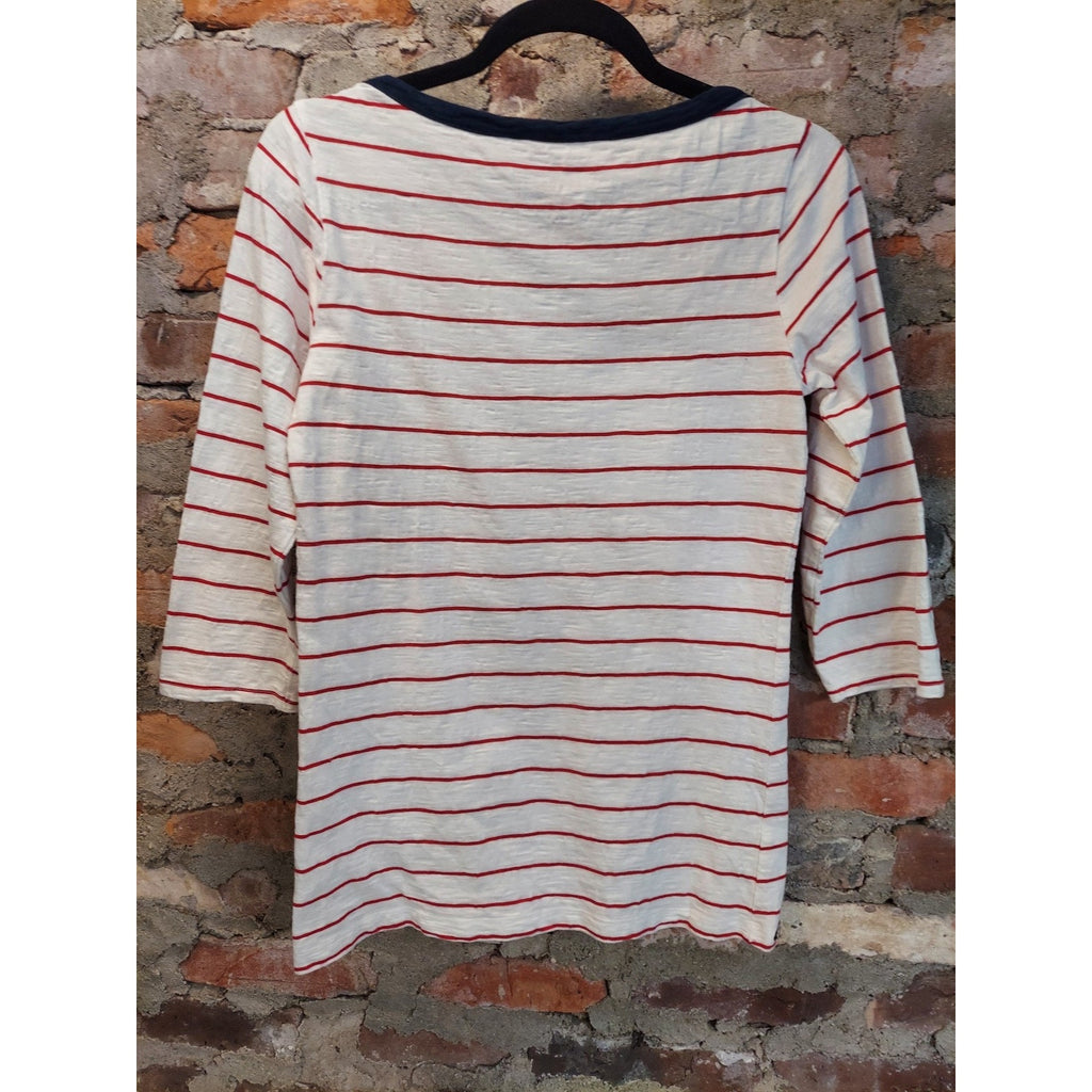 Hatley Womens Breton Top S White Red Navy Anchor Graphic Striped 3/4 Sleeve