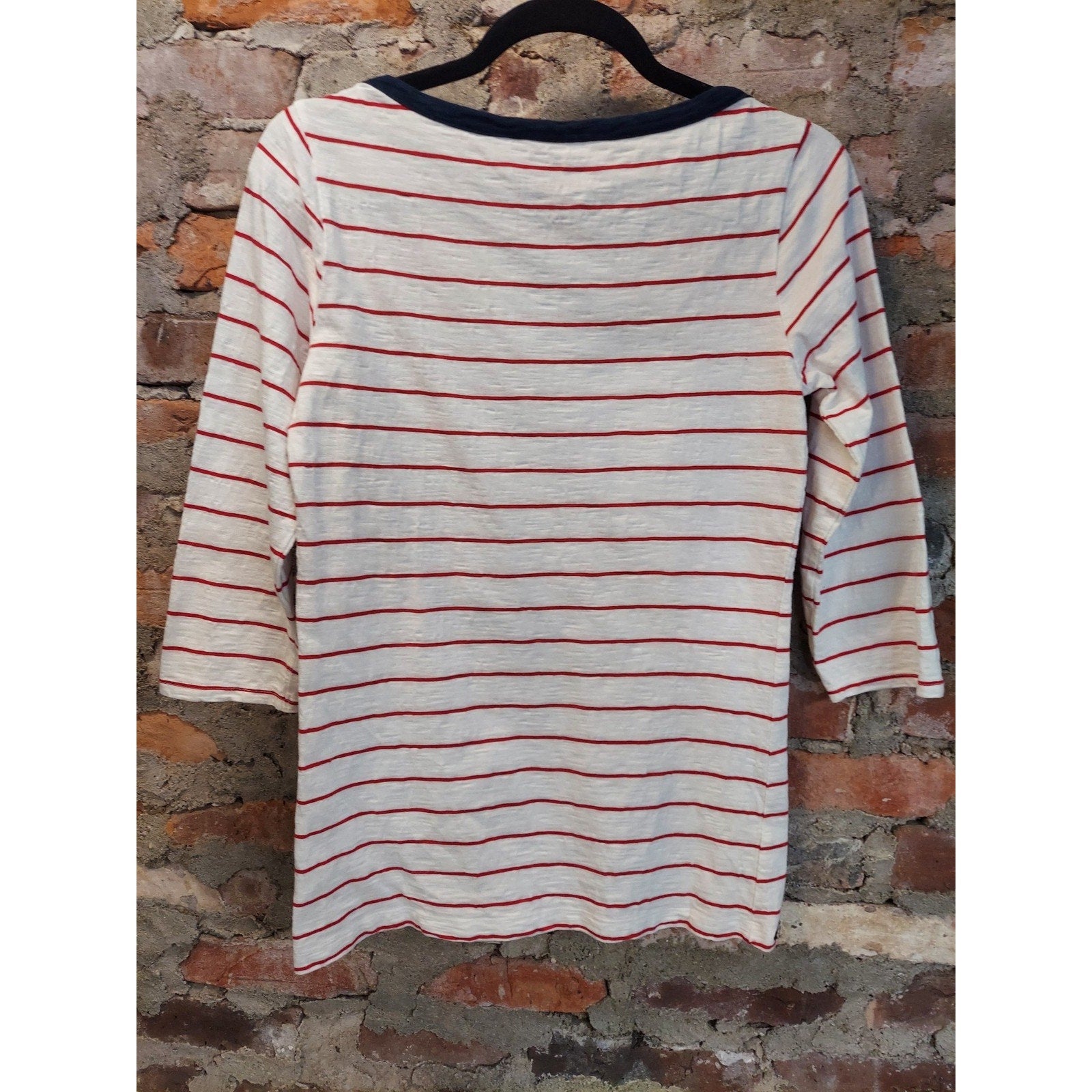 Hatley Womens Breton Top S White Red Navy Anchor Graphic Striped 3/4 Sleeve