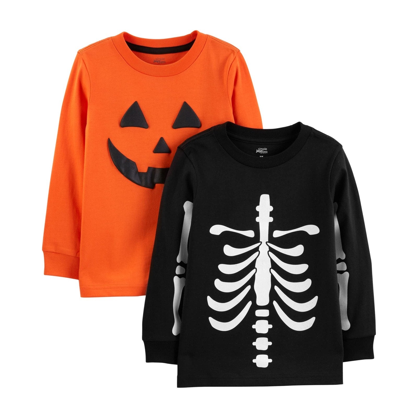 Carter's Simple Joys Baby 6-9 months Halloween Pumpkin Skeleton Shirts 2 Pack