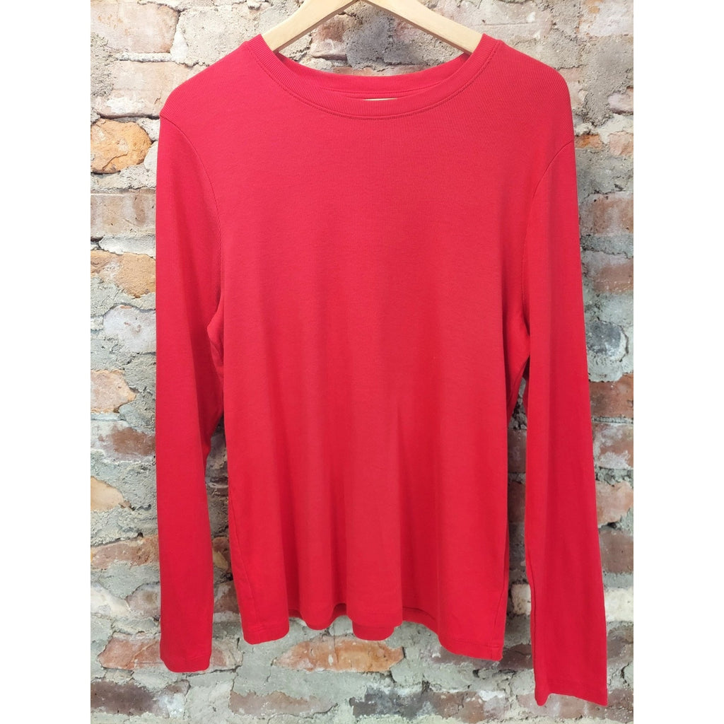 A New Day Womens Long Sleeve Shirt XL Red Ribbed Knit Crew Neck