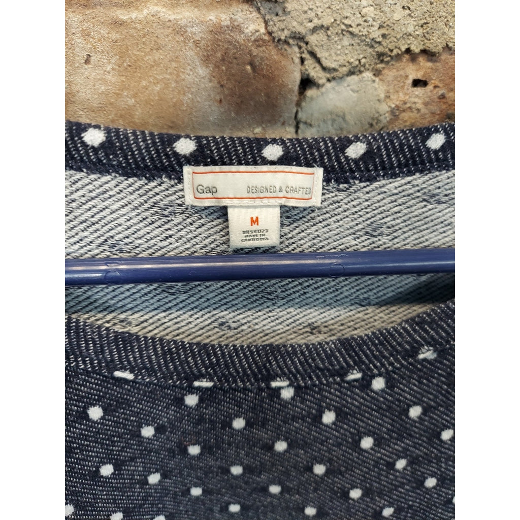 Gap Womens Sweatshirt M Navy Blue Polka Dot Long Sleeve Raglan Pullover
