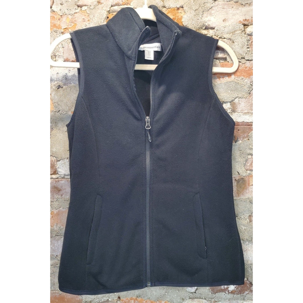 Amazon Essentials Womens Fleece Vest XS Black Full Zip Stand Collar Sleeveless