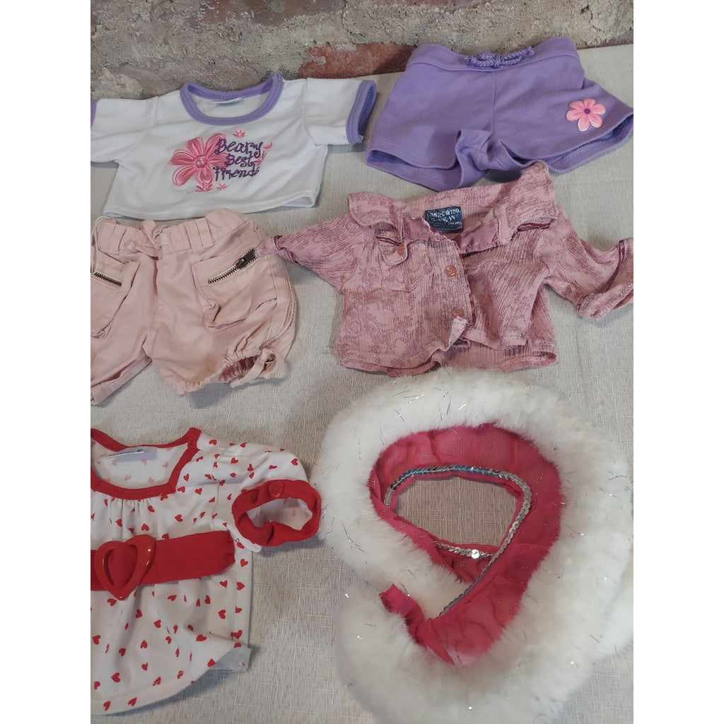 Build-A-Bear Workshop Doll Clothes Lot Jumpsuit Shorts Hat Dress Up Red Pink