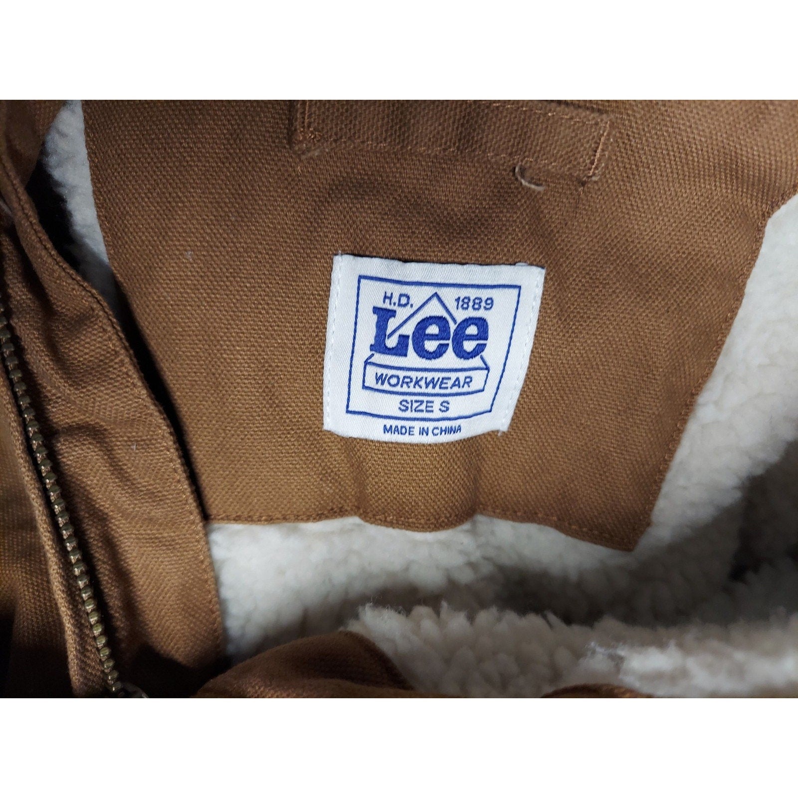 Lee Mens Workwear Hooded Full Zip Sherpa Lined Bomber Jacket S Brown Vintage