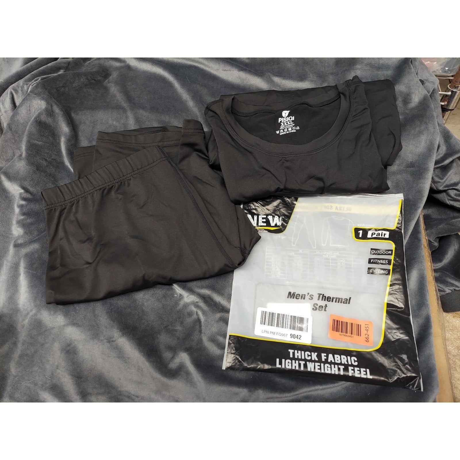 PISIQI Mens Thermal Underwear Set 3XL Black Long Sleeve Polyester Spandex Base