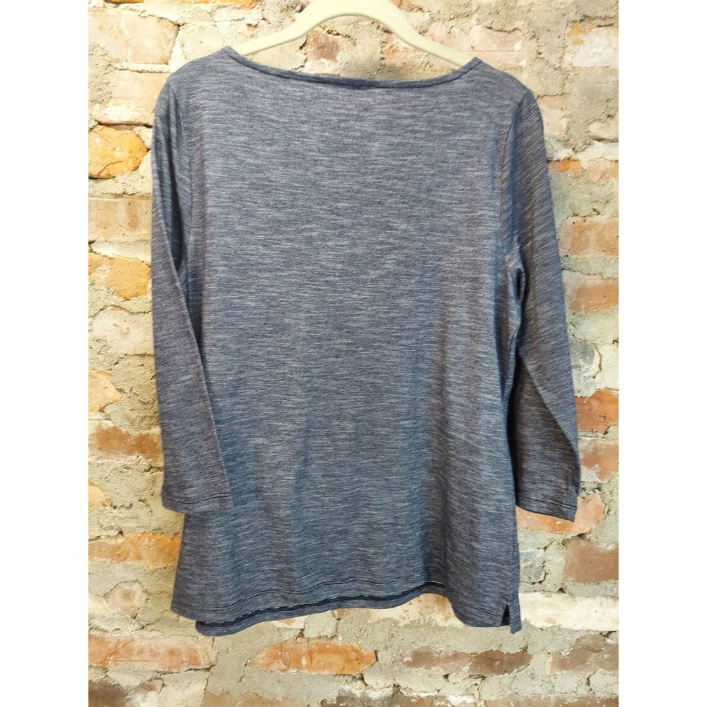 Talbots Womens Heather Blue 3/4 Sleeve Boat Neck Top Size M Cotton Polyester
