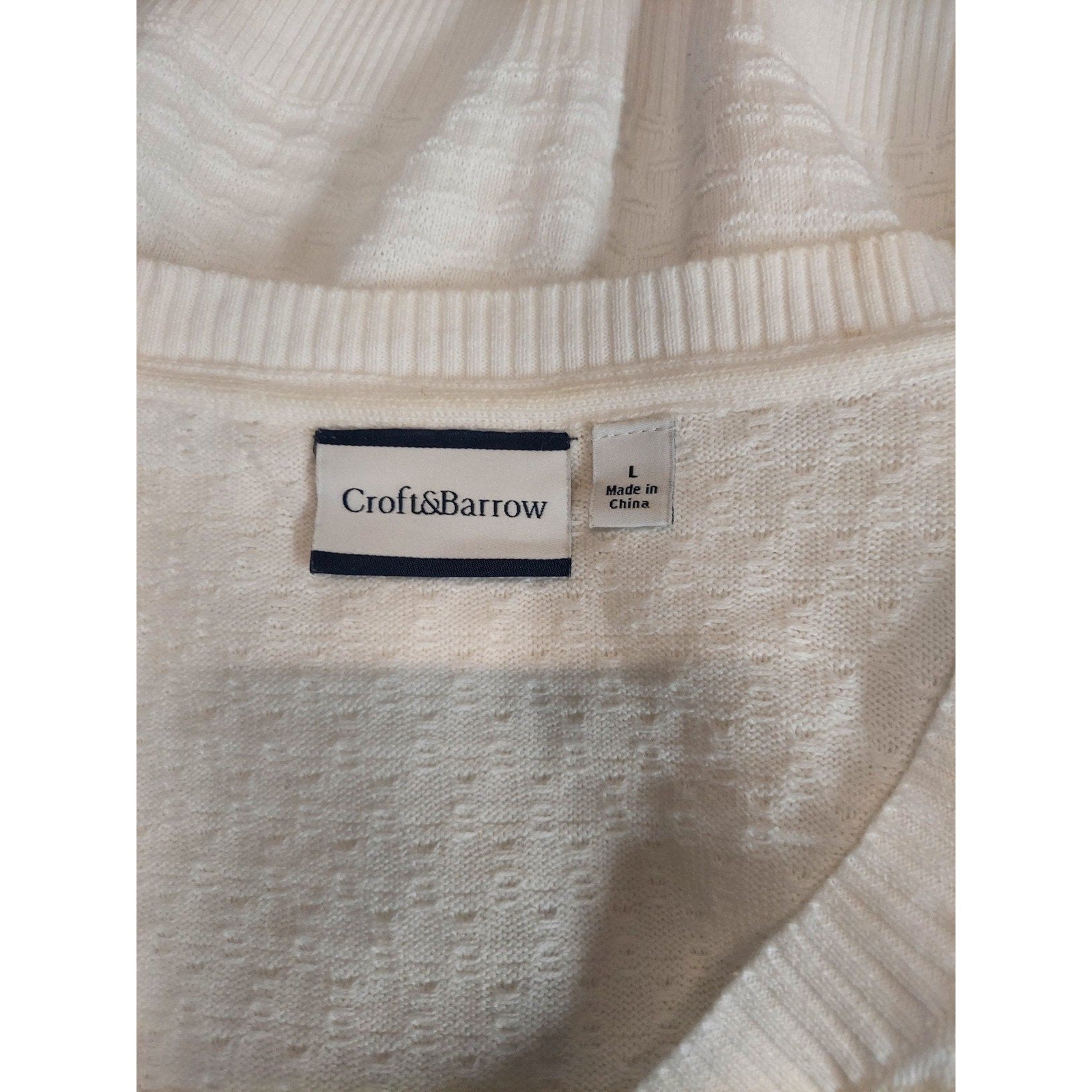 Croft & Barrow Womens Cardigan L White Short Sleeve Button Front Textured Knit