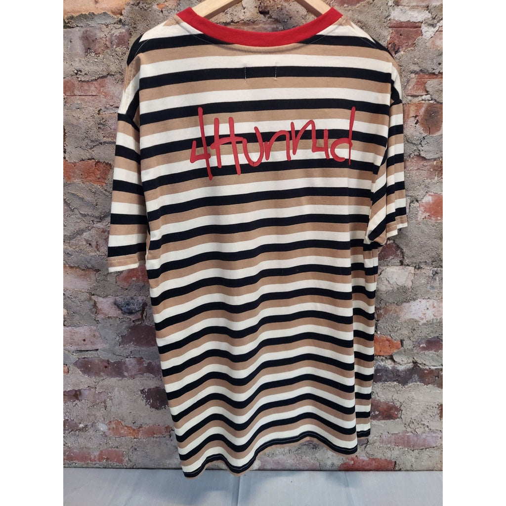 4 Hunnid Mens T-Shirt Large Multicolor Striped Short Sleeve Red Ringer NWT