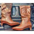 Womens Knee High Boots Sz 9 Brown Pointed Toe Kitten Heel Zipper Fashion
