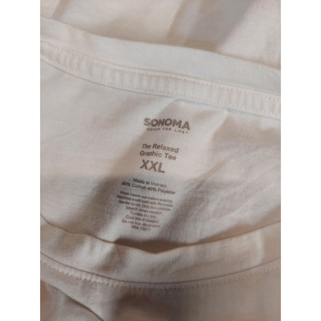 Sonoma Graphic Tee XXL Cream Floral Checkered Relaxed Short Sleeve