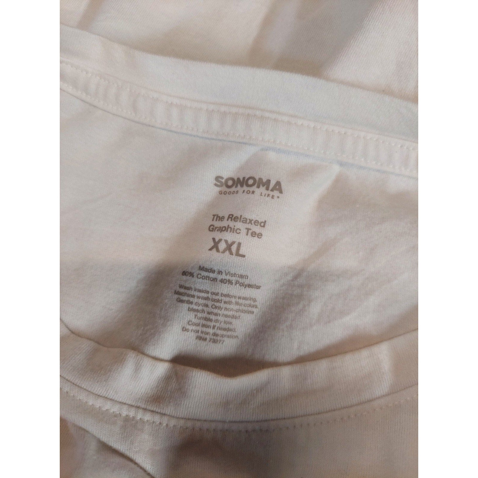Sonoma Graphic Tee XXL Cream Floral Checkered Relaxed Short Sleeve