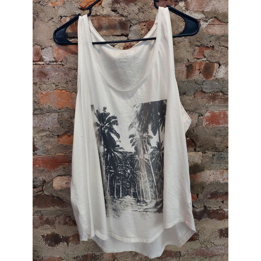 Old Navy Womens Tank Top XXL Relaxed Fit Palm Tree Graphic White Summer