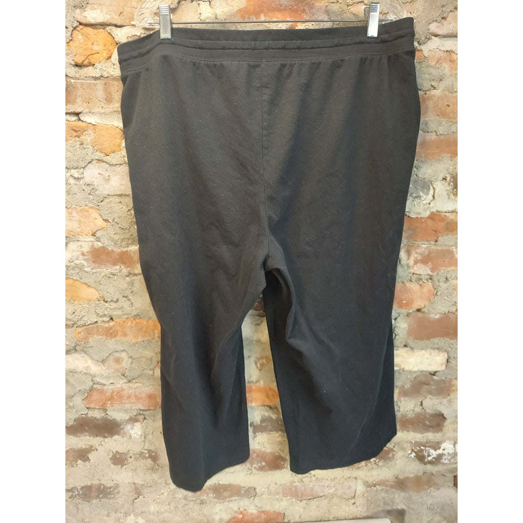 Karen Scott Sport Womens Capri Pants 1X Black Cotton Blend Drawstring Pockets