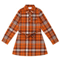 H&H Family Girls 10 Orange Brown Plaid Flannel Long Sleeve Collared Shirt Dress