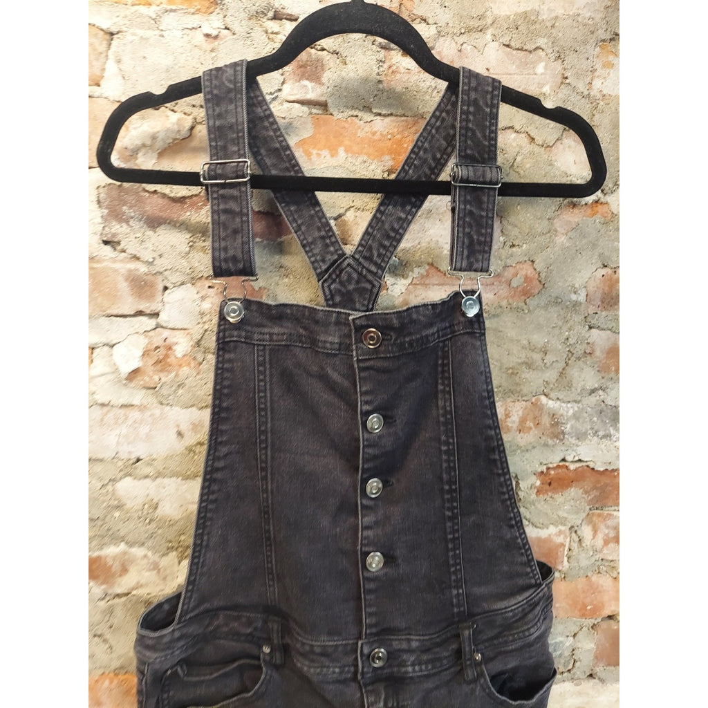 No Boundaries Womens Denim Shortalls 2XG 19 Black Distressed Adjustable Straps