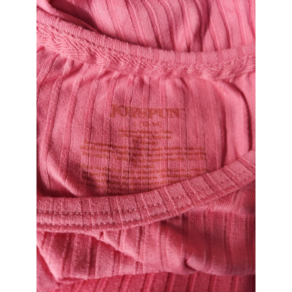 Womens Pink Ribbed Pajama Set L 12/14 Long Sleeve Sleepwear Lounge