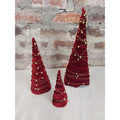 Christmas Trees Red Velvet Gold Beaded Set of 3 Tabletop Holiday Decor