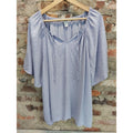 Nine West Jeans Womens Peasant Blouse 2x Light Blue Swiss Dot Flutter Sleeve Top