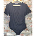 MANGOPOP Womens Bodysuit XXL Black Short Sleeve V Neck Wrap Front