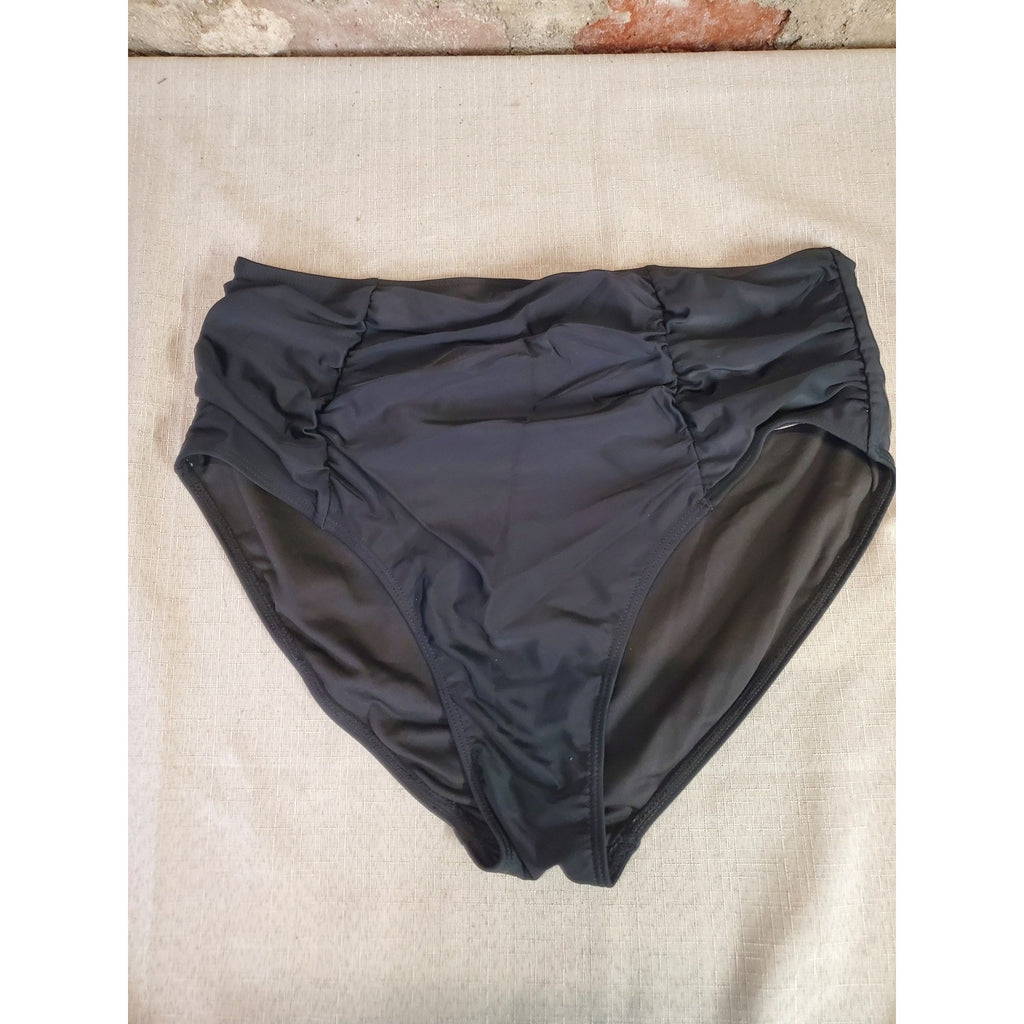 Blooming Jelly Womens High Waist Ruched Bikini Swimsuit Bottoms L Black NWT