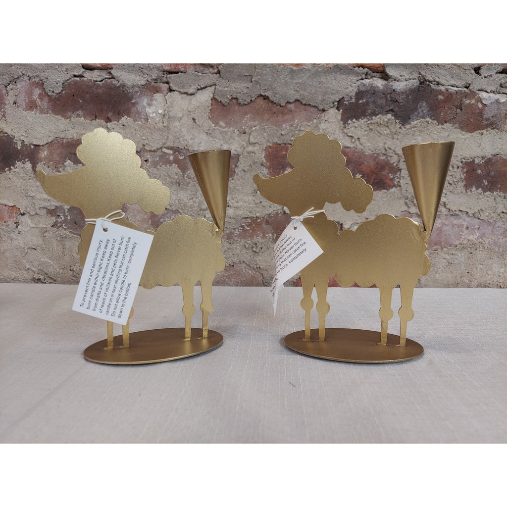 Gold Poodle Dog Candle Holders Pair Metal Home Decor Farmhouse Tabletop