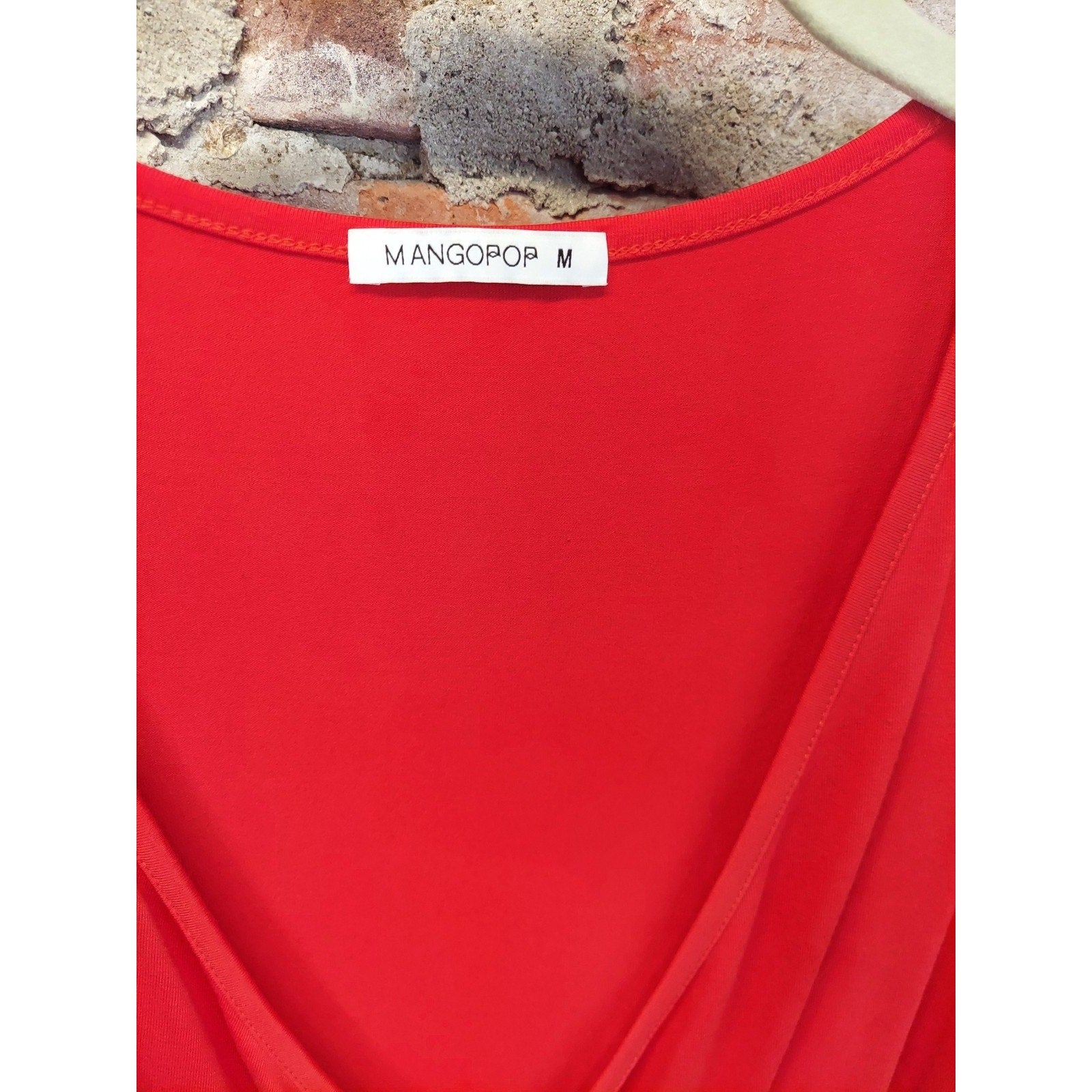 MANGOPOP Womens Faux Wrap Top M Red Long Sleeve Deep V Neck Ruched
