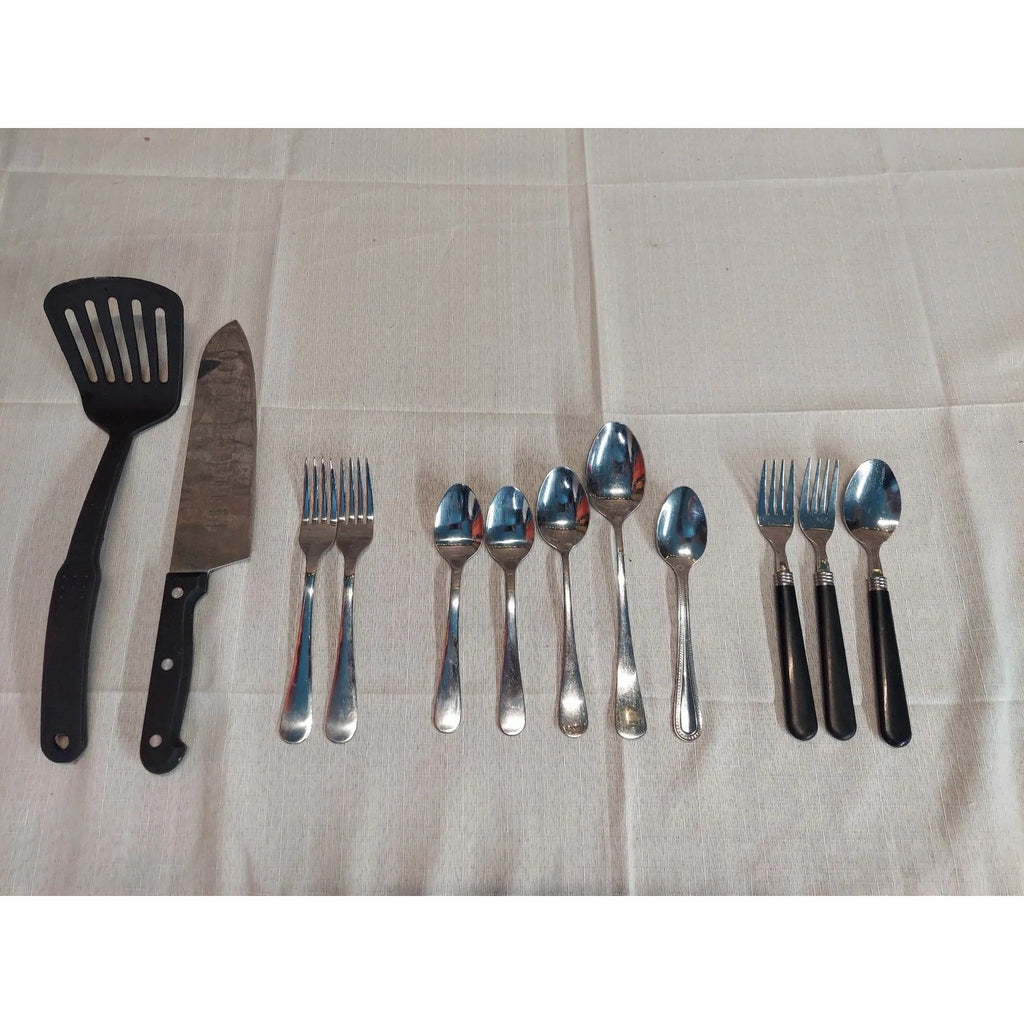 Mixed Kitchen Utensil Lot 12 Piece Spoons Forks Knife Spatula Stainless Steel
