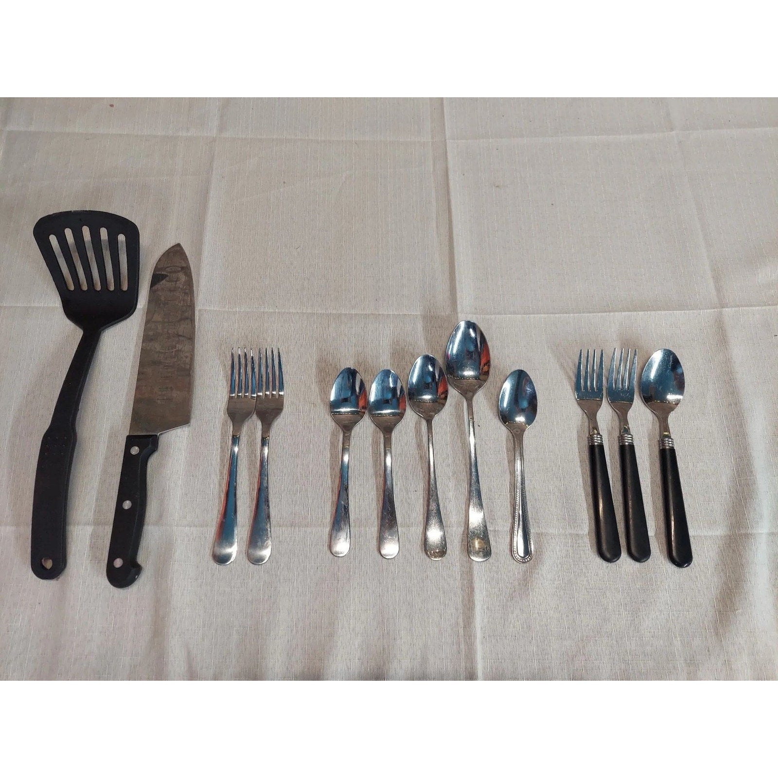 Mixed Kitchen Utensil Lot 12 Piece Spoons Forks Knife Spatula Stainless Steel