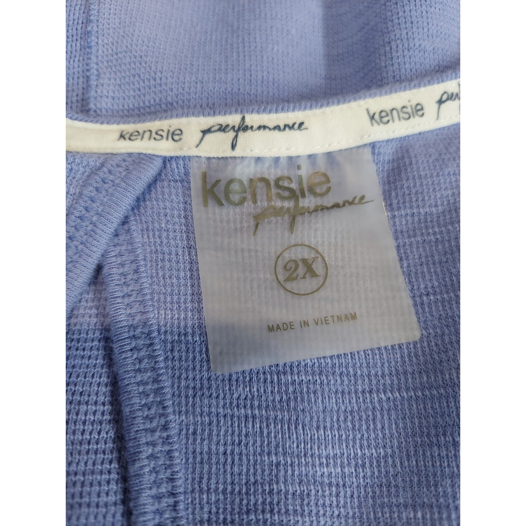 Kensie Performance Womens Plus Size Athletic Tank Top 2X Blue Textured Keyhole
