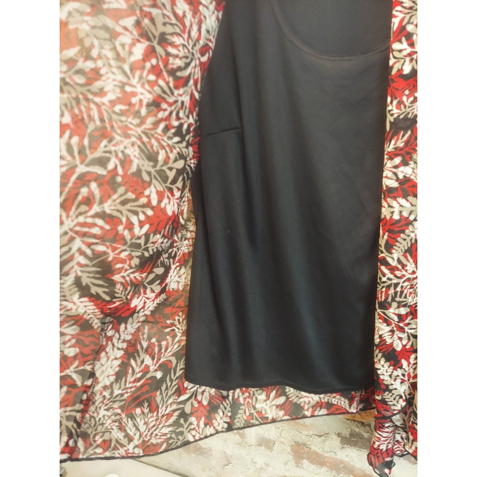 Sara Michelle Womens Layered Shrug Top 1X Red Black Tan Floral Leaf