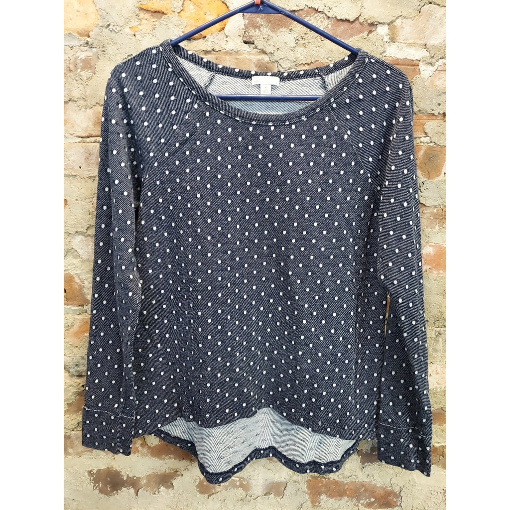 Gap Womens Sweatshirt M Navy Blue Polka Dot Long Sleeve Raglan Pullover