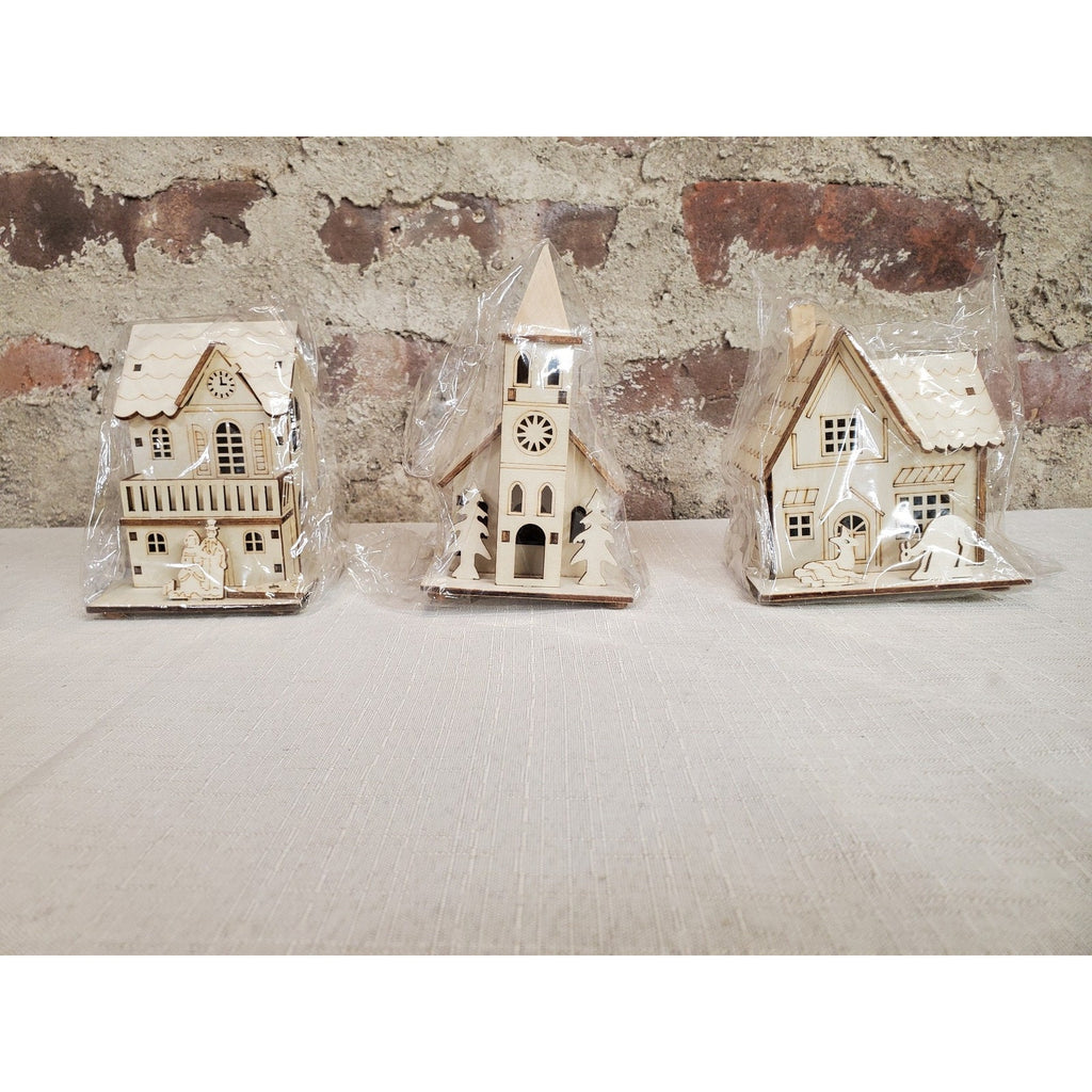 Wooden Miniature Village House Set Christmas Decor Nativity Deer DIY Unfinished