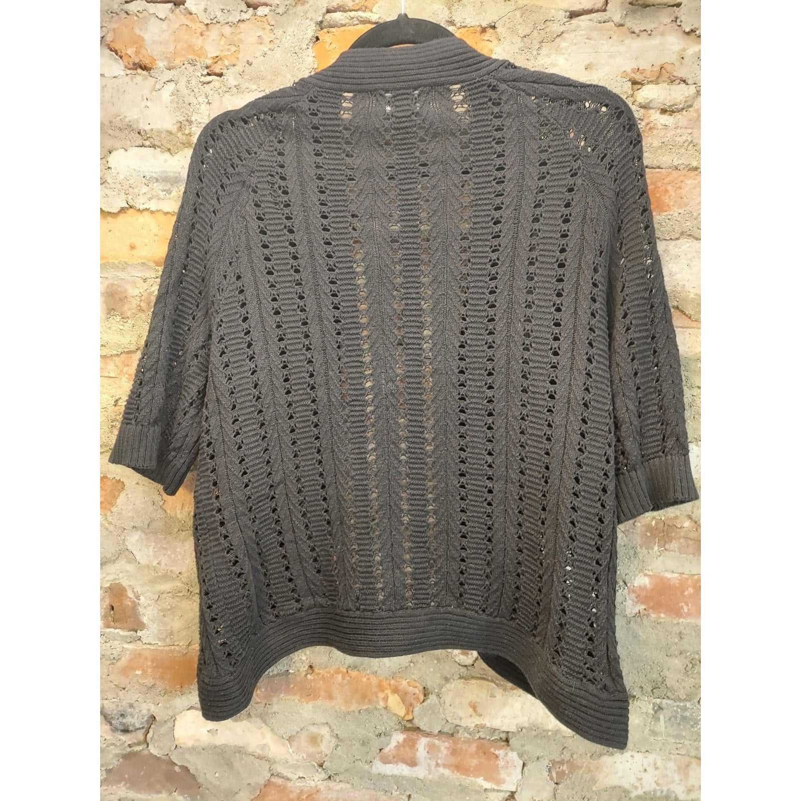 Liz Claiborne Womens Career Open Knit Cardigan L Black 100 Cotton Half Sleeve