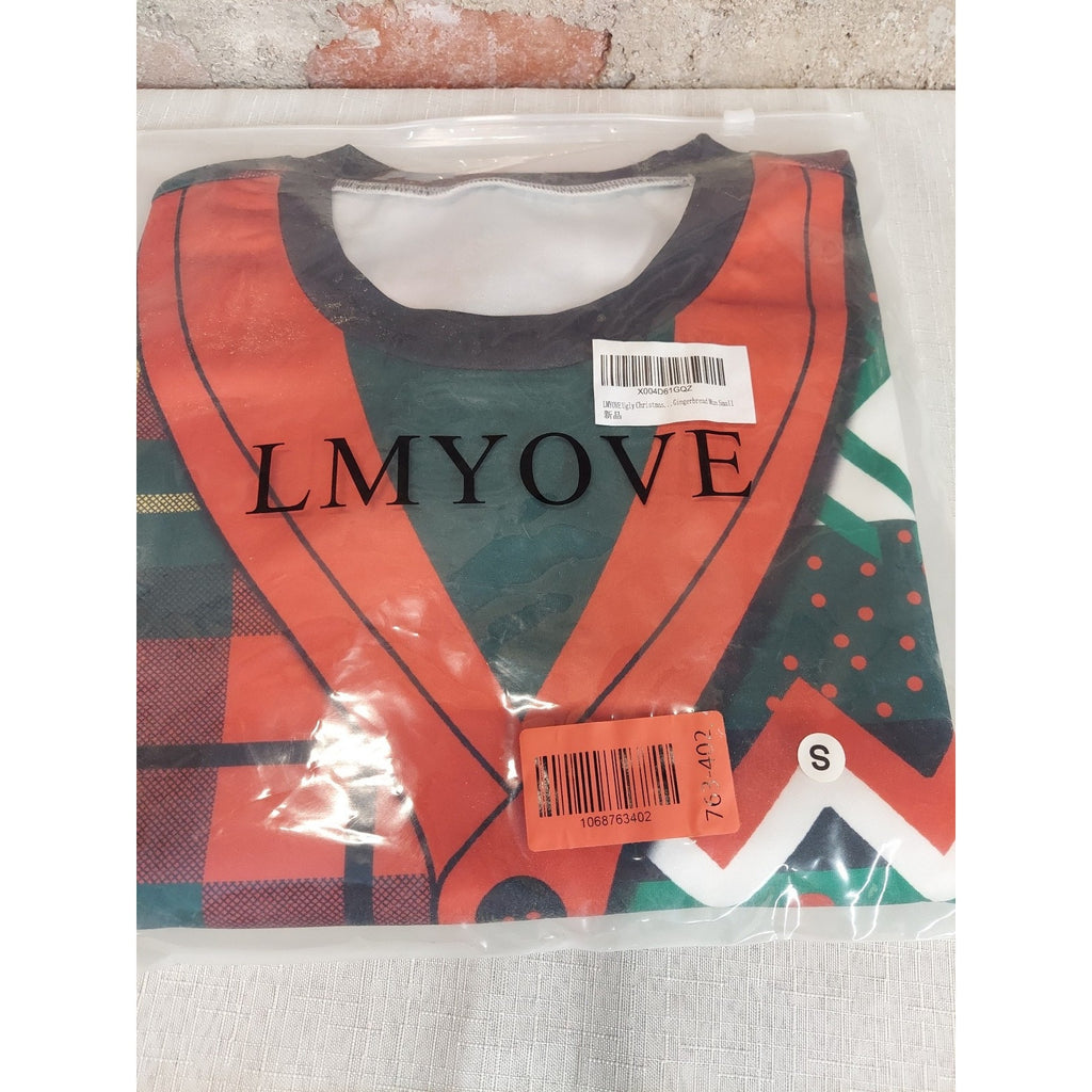 LMYOVE Mens Ugly Christmas Sweatshirt Gingerbread Man Plaid Merry Xmas Small