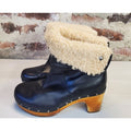 UGG Womens Clog Boots S/N 1958 US 9 Black Studded Wooden Heel Shearling Cuff
