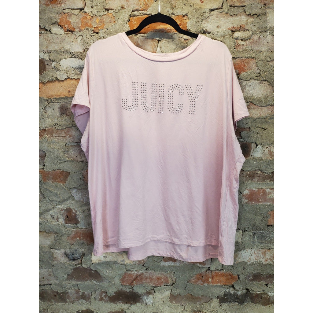 Juicy Couture Womens T Shirt 2X Pink Rhinestone Studded Sleepwear Crew Neck