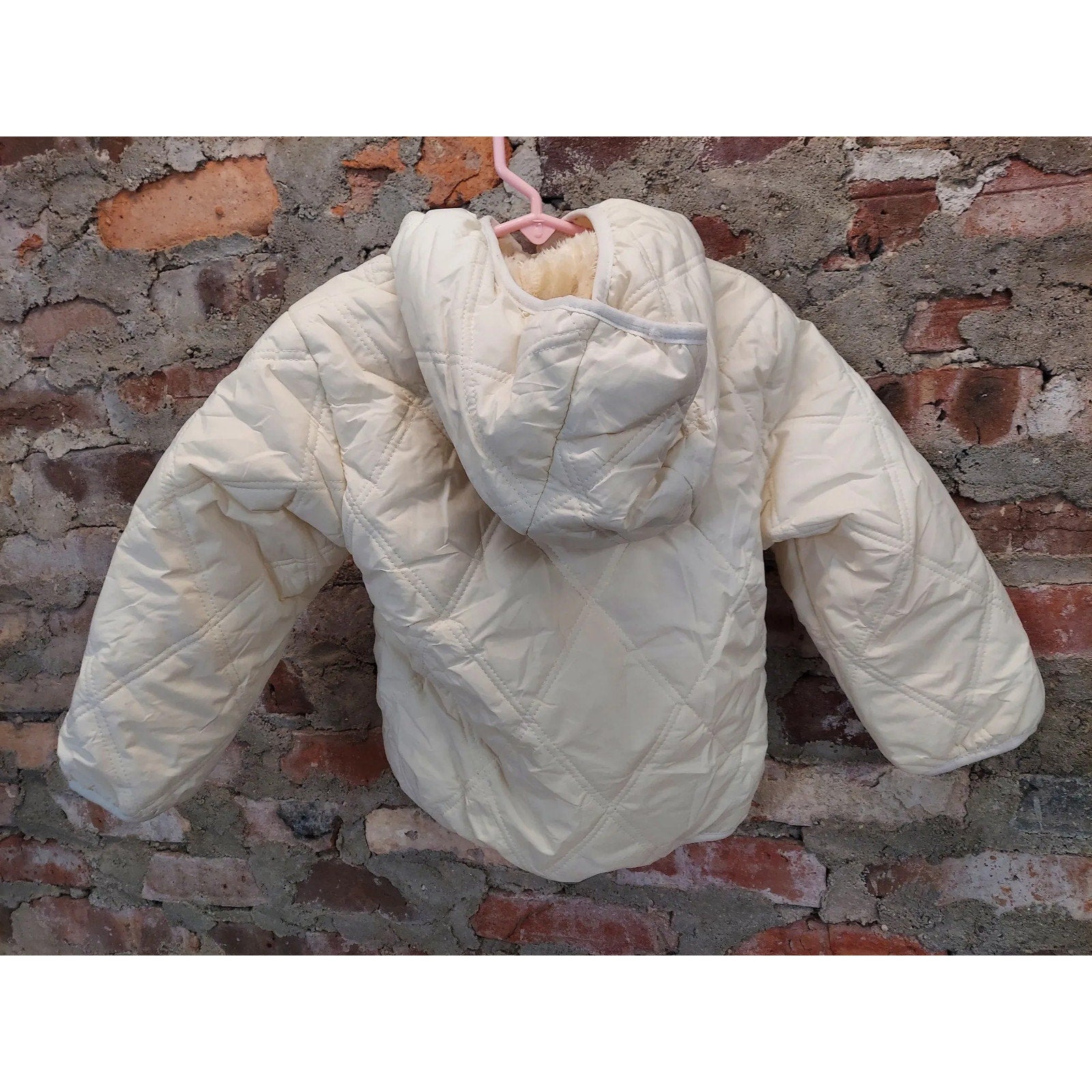 Kids Toddler Puffer Sherpa Lined Hooded Winter Coat Size 4 t 110 Cream
