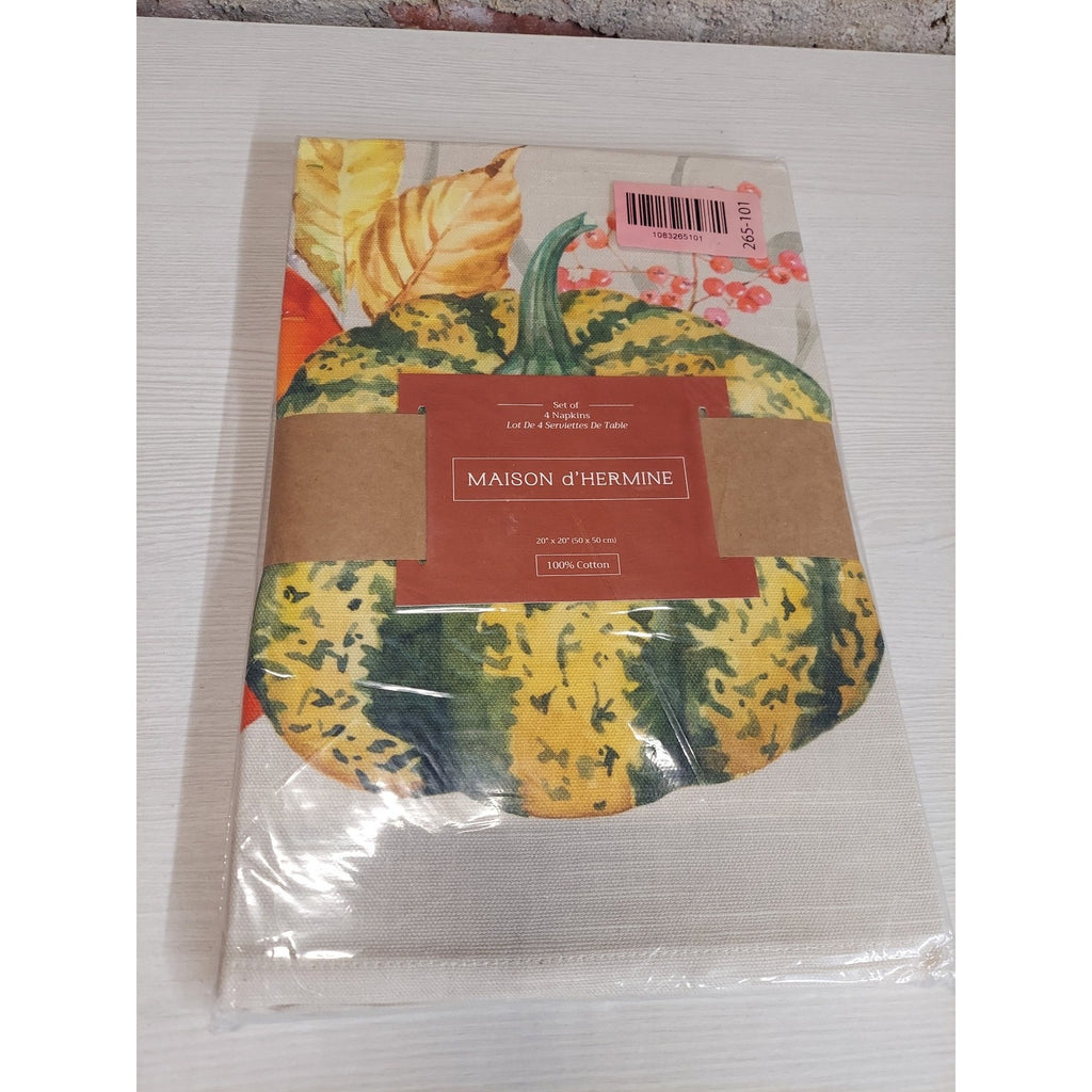 Maison d'Hermine Fall Autumn Pumpkin Gourd Napkins Set 4 Cotton Dinner Table