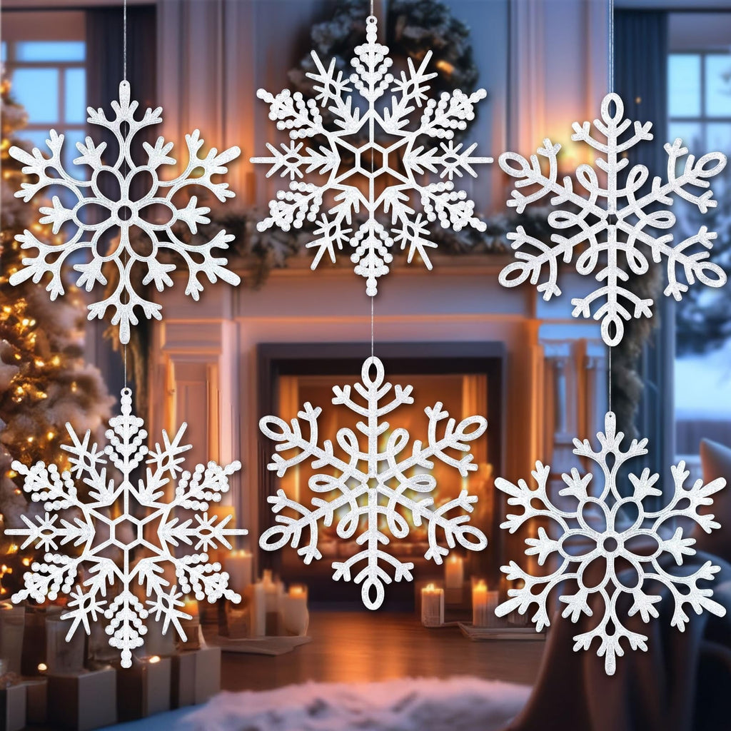 FortuneShare White Wicker Rattan Frosted Christmas Tree Decor Set 6 Holiday
